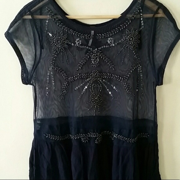 Free People Tops - Free People Navy Blue Beaded Top